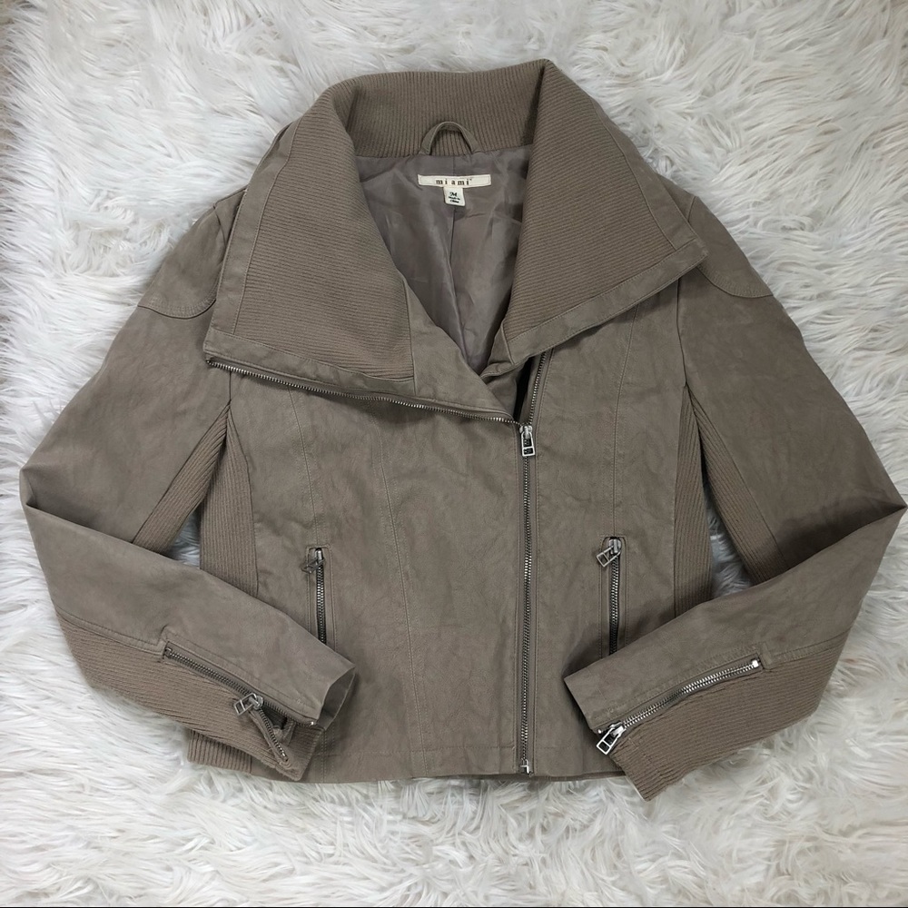 Miami Faux Suede Moto Jacket, Layering Jacket, Cropped Rise, Faux Leather